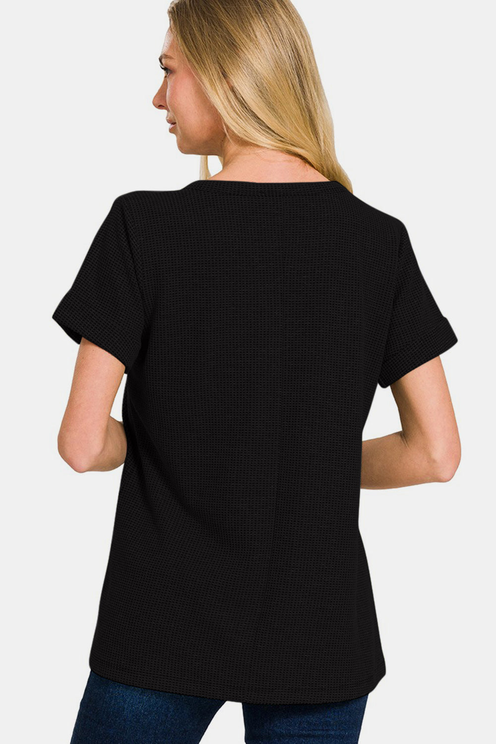 Zenana Notched Short Sleeve Waffle T-Shirt Zenana Notched Short Sleeve Waffle T-Shirt - TopFashionHQ
