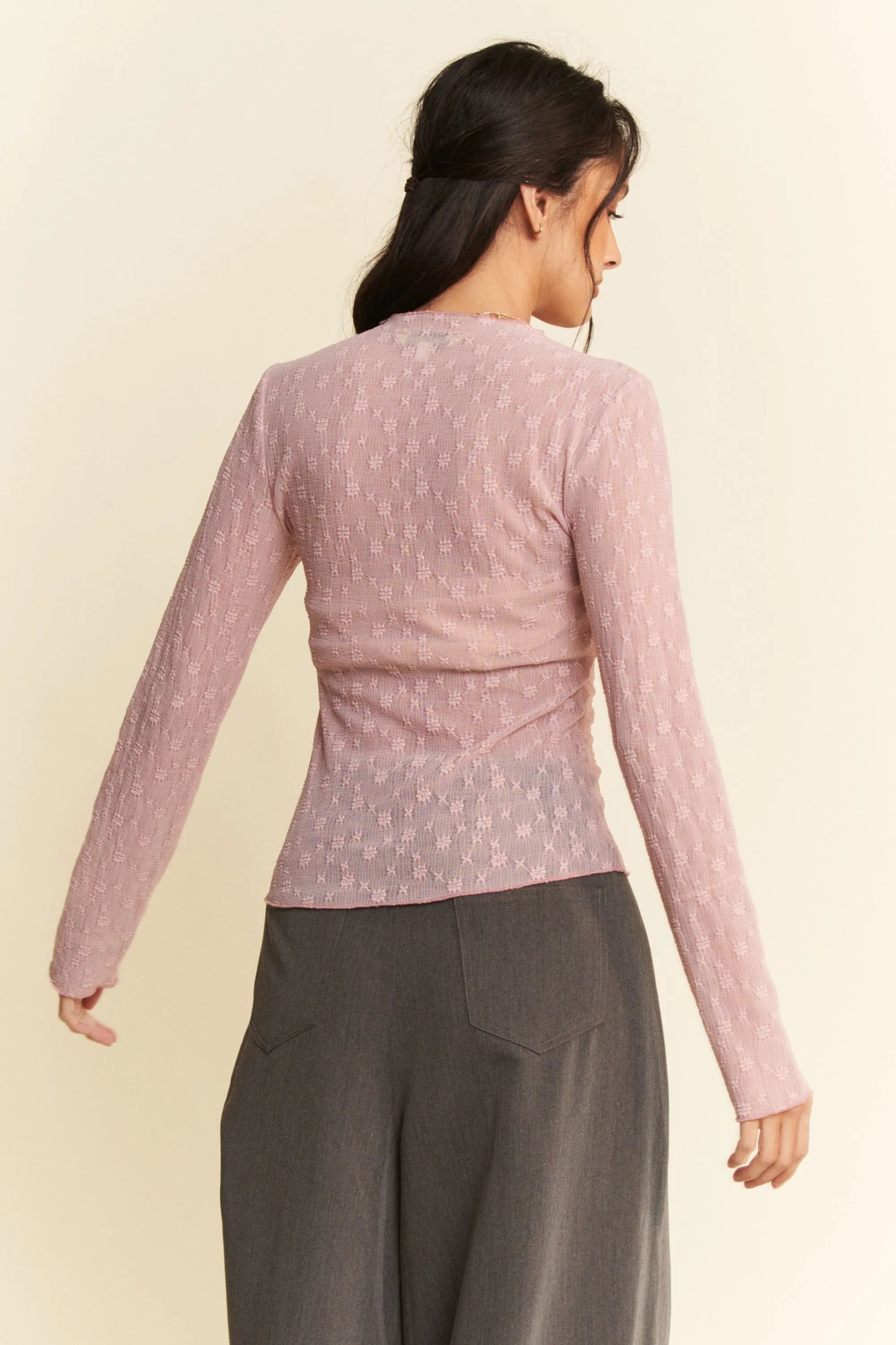 Davi & Dani Long Sleeve Sheer Small Embroidered Bows Lace Top 261939c200364e628887313c02d43193-Max-Origin