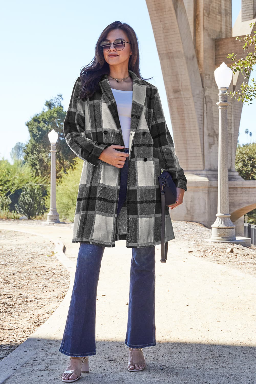 Double Take Full Size Plaid Button Up Lapel Collar Coat Double Take Full Size Plaid Button Up Lapel Collar Coat - TopFashionHQ