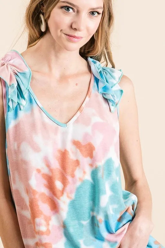 BiBi Circular Tie Dye Knit V Neck Top With Ruffle 2658c01f7fbe4c598b568e682bb106ef-Max-Origin