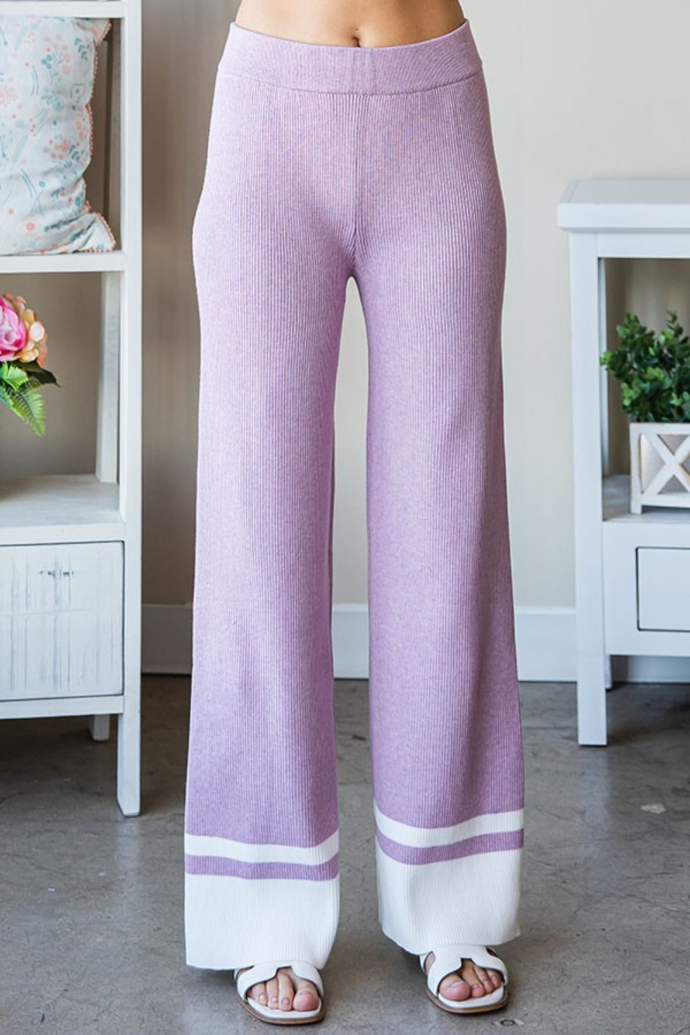 First Love Contrast Ribbed Knit Pants First Love Contrast Ribbed Knit Pants - TopFashionHQ