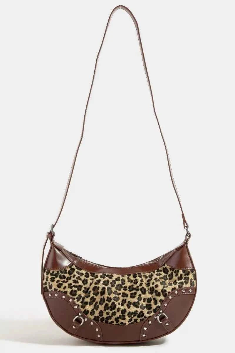 Fame Leopard Print Half Moon Shoulder Bag Fame Leopard Print Half Moon Shoulder Bag