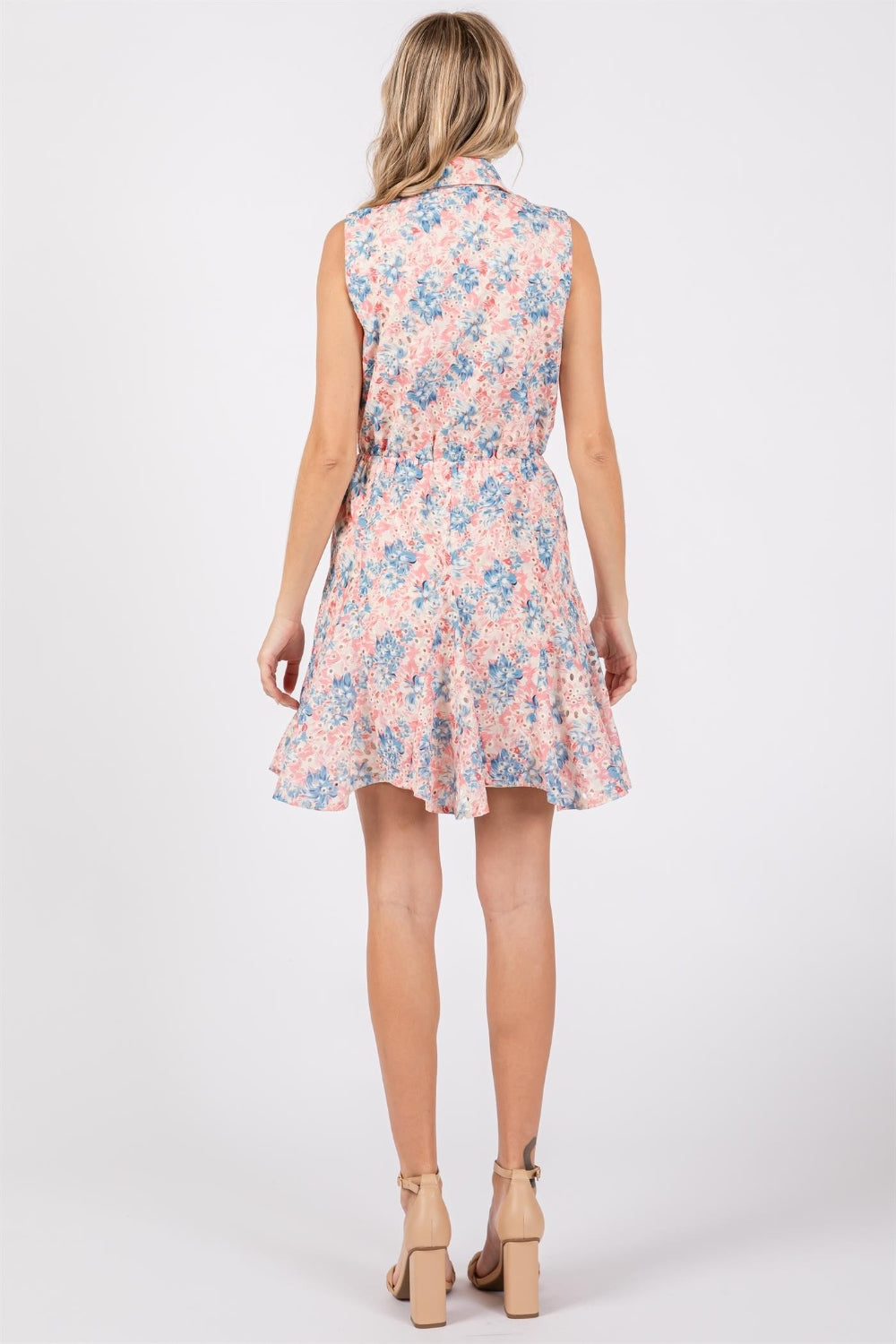 GeeGee Full Size Floral Eyelet Sleeveless Mini Dress GeeGee Full Size Floral Eyelet Sleeveless Mini Dress - TopFashionHQ