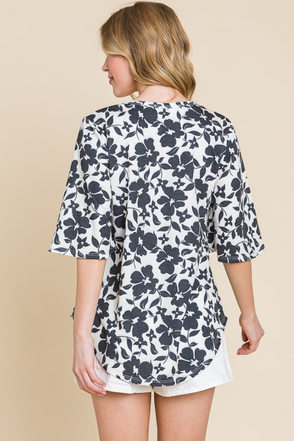 BOMBOM Floral Decorative Button V-Neck Top BOMBOM Floral Decorative Button V-Neck Top - TopFashionHQ