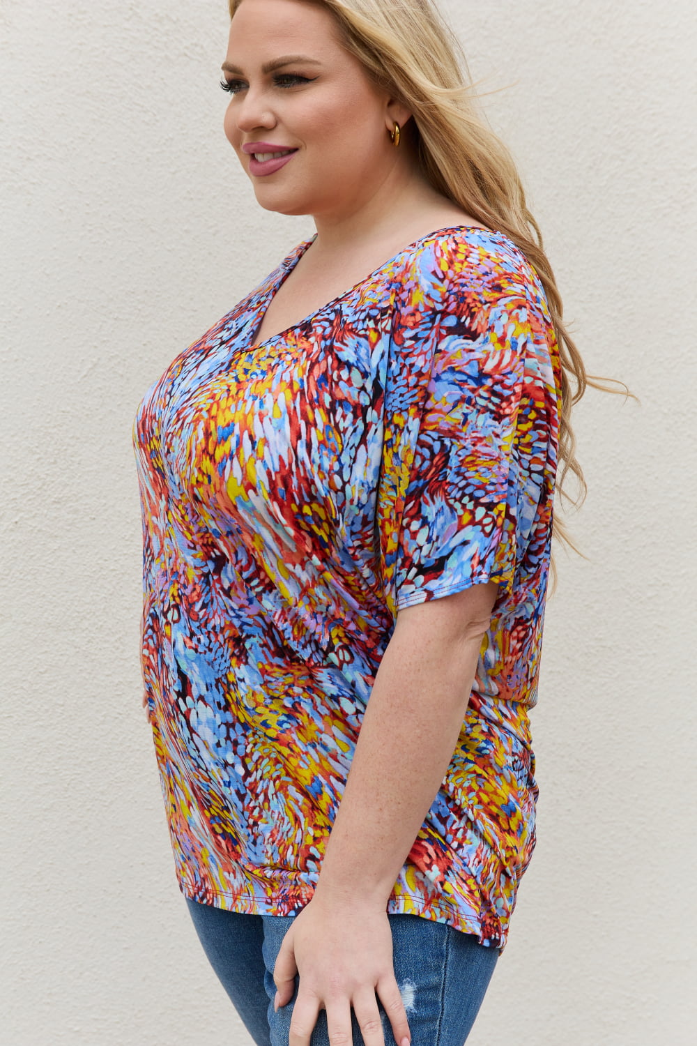 Be Stage Full Size Printed Dolman Flowy Top Be Stage Full Size Printed Dolman Flowy Top - TopFashionHQ