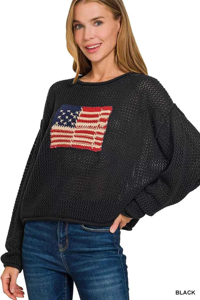 Zenana Zenana American Flag Crew Neck Sweater Zenana Zenana American Flag Crew Neck Sweater