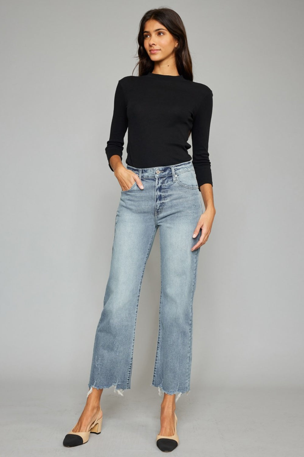 Kancan High Waist Raw Hem Cropped Wide Leg Jeans Kancan High Waist Raw Hem Cropped Wide Leg Jeans - TopFashionHQ