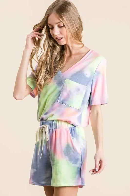 BiBi Tie Dye Casual Shorts with Twill Tape Drawstring BiBi Tie Dye Casual Shorts with Twill Tape Drawstring