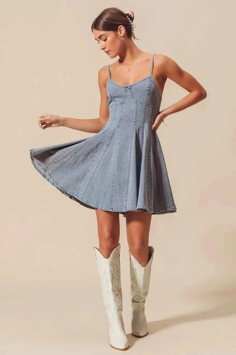 SO ME A Line Fit and Flare Denim Mini Dress SO ME A Line Fit and Flare Denim Mini Dress