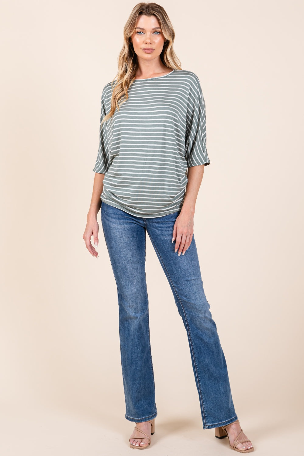 BOMBOM Striped Boat Neck Dolman Sleeve Top BOMBOM Striped Boat Neck Dolman Sleeve Top - TopFashionHQ