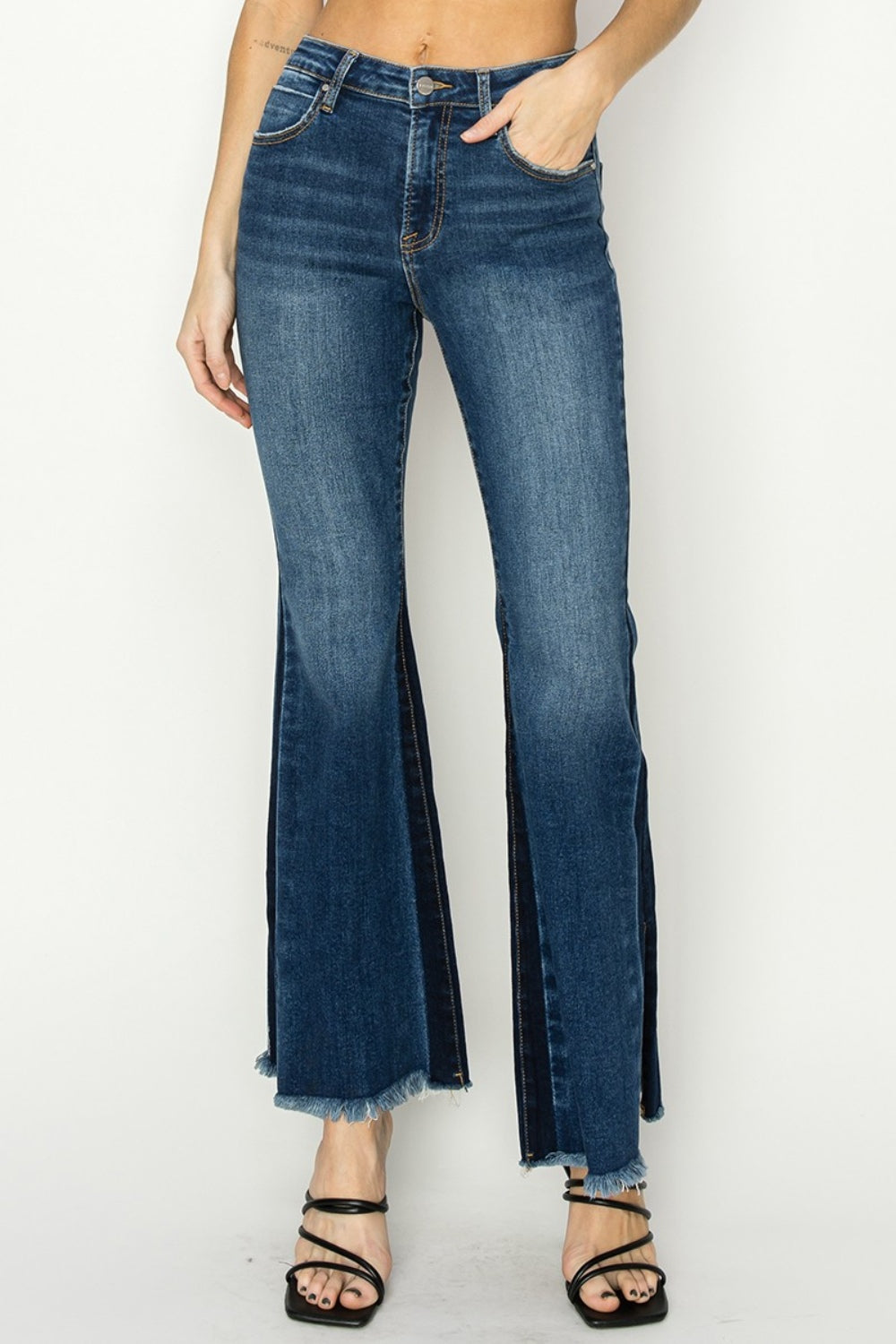 RISEN Full Size High Rise Side Shadow Seam Detail Slit Flare Jeans RISEN Full Size High Rise Side Shadow Seam Detail Slit Flare Jeans - TopFashionHQ