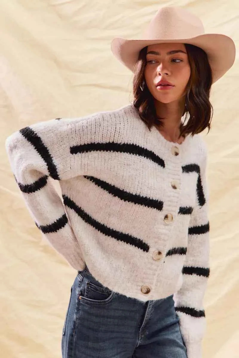 SO ME Stripe Soft Touch Button Cozy Sweater Cardigan SO ME Stripe Soft Touch Button Cozy Sweater Cardigan