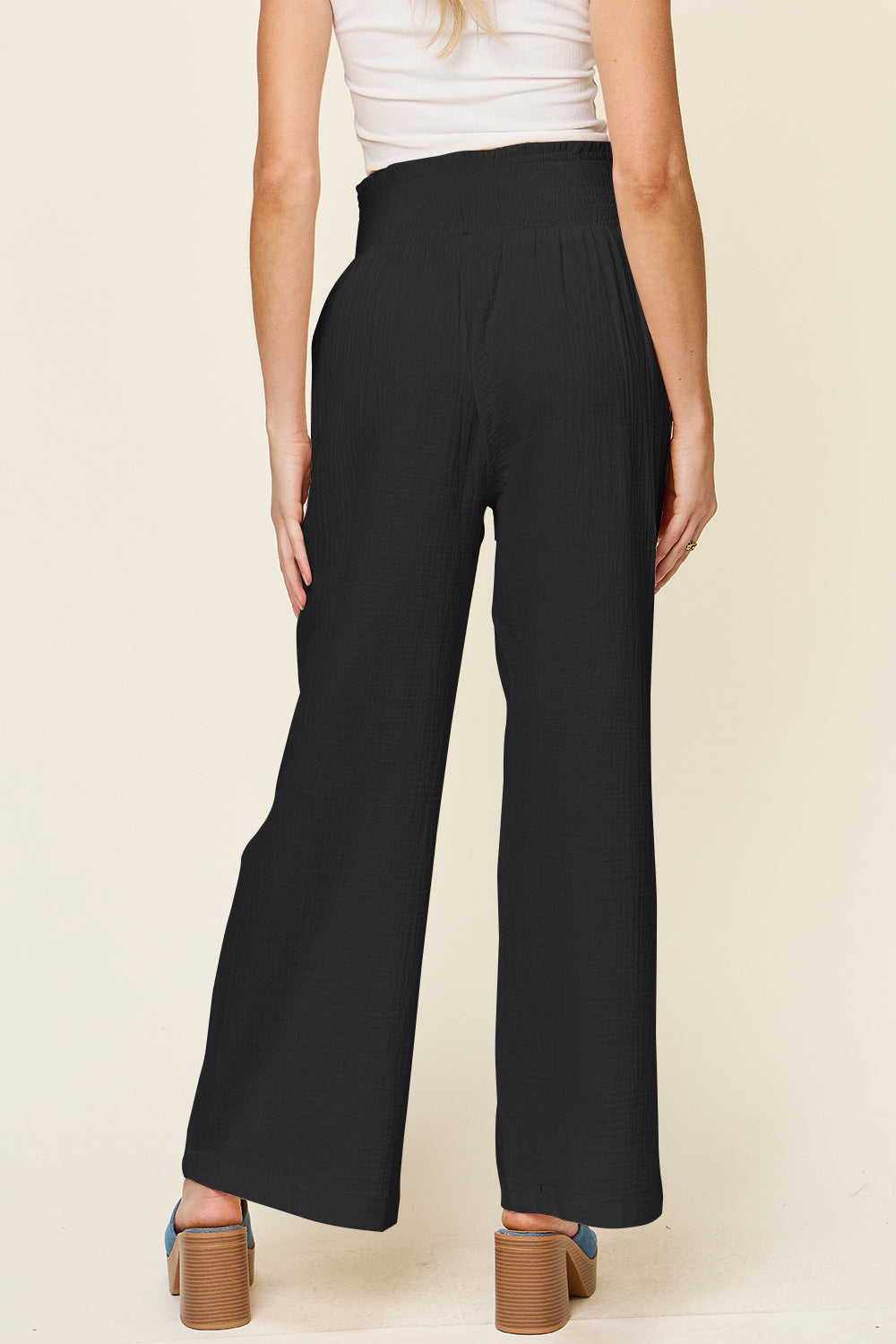 Double Take Full Size Texture Smocked Waist Wide Leg Pants Double Take Full Size Texture Smocked Waist Wide Leg Pants