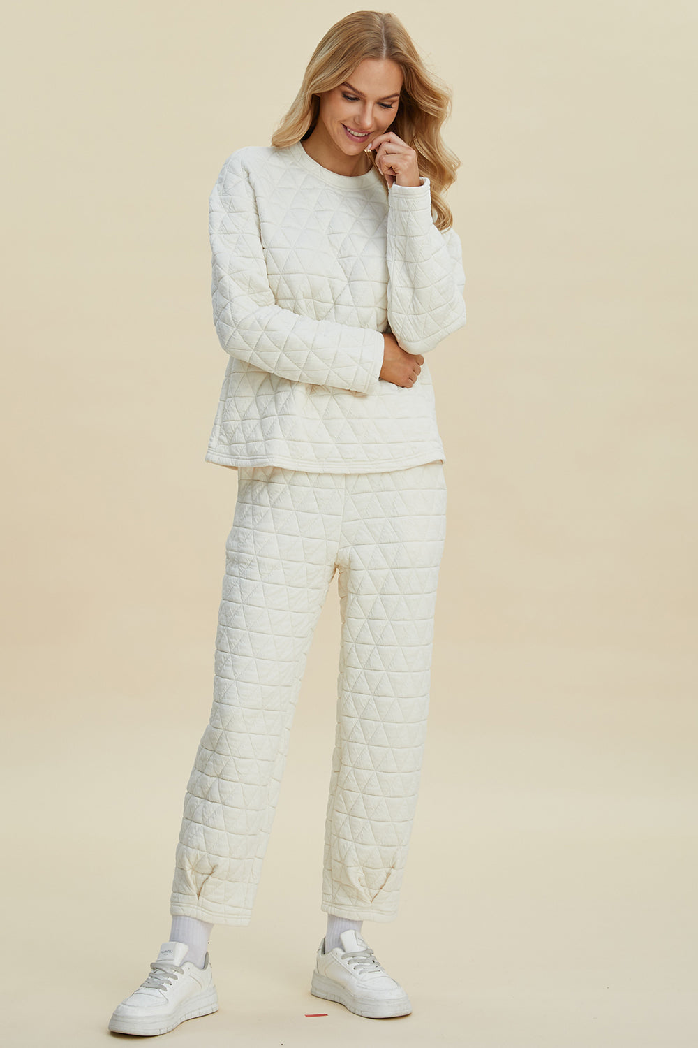 Double Take Full Size Texture Round Neck Long Sleeve Top and Pants Set Double Take Full Size Texture Round Neck Long Sleeve Top and Pants Set
