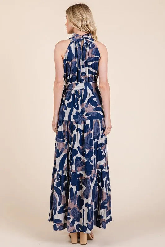 Lime 'N' Chili Abstract Halter Neck Tie-Waist Tiered Maxi Dress 279b93c065d24cac96dd7c2b411cfa83-Max-Origin