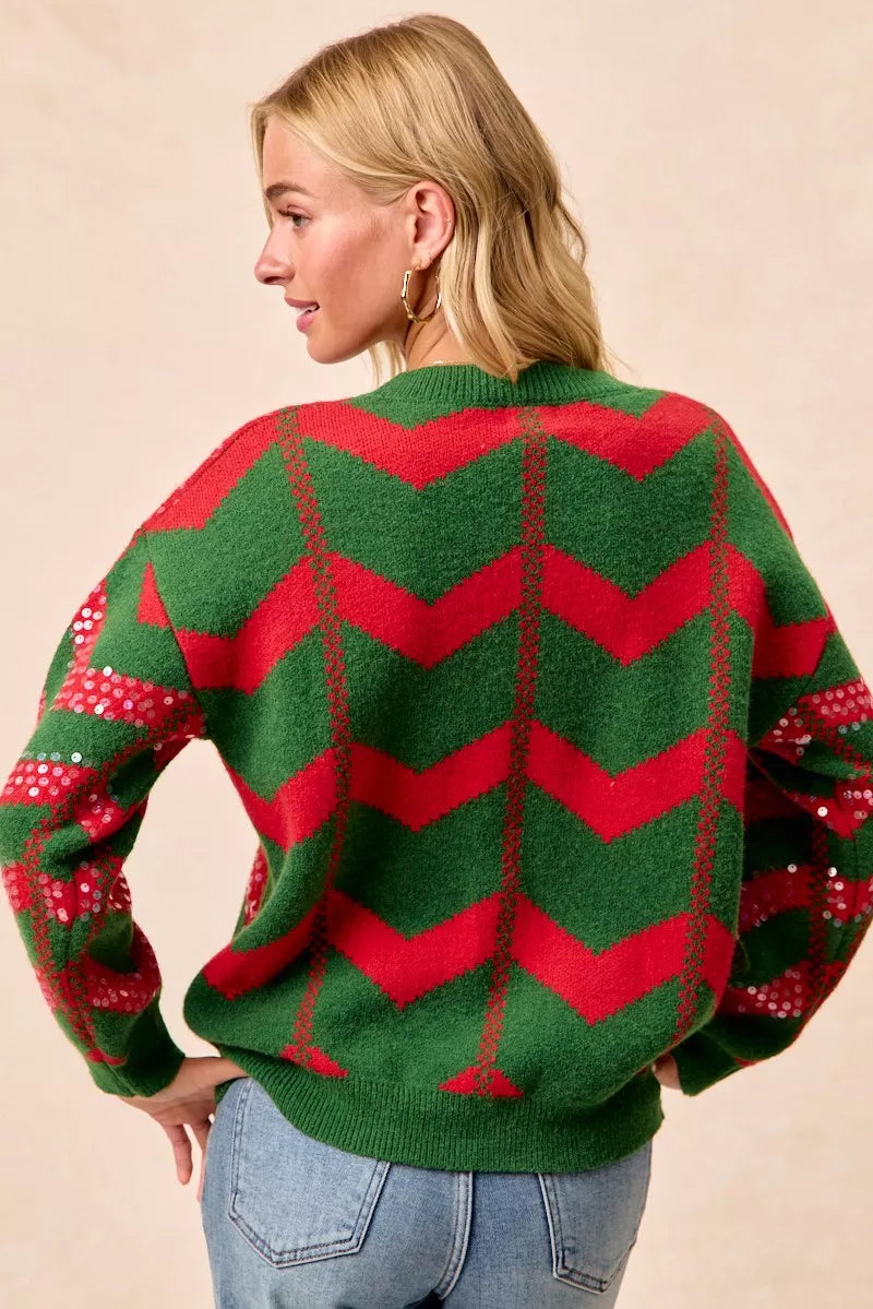 BiBi Christmas Theme Chevron Sequins Detail Sweater 27ce483539e040838e61206d7e57d98a-Max-Origin