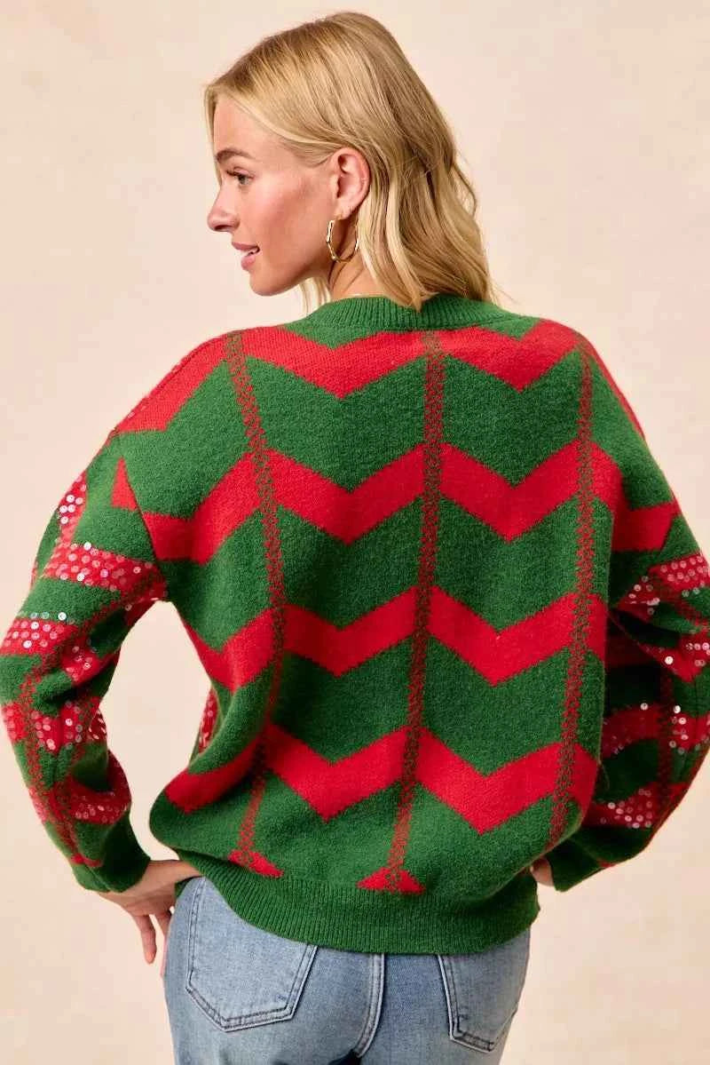 BiBi Christmas Theme Chevron Sequins Detail Sweater BiBi Christmas Theme Chevron Sequins Detail Sweater