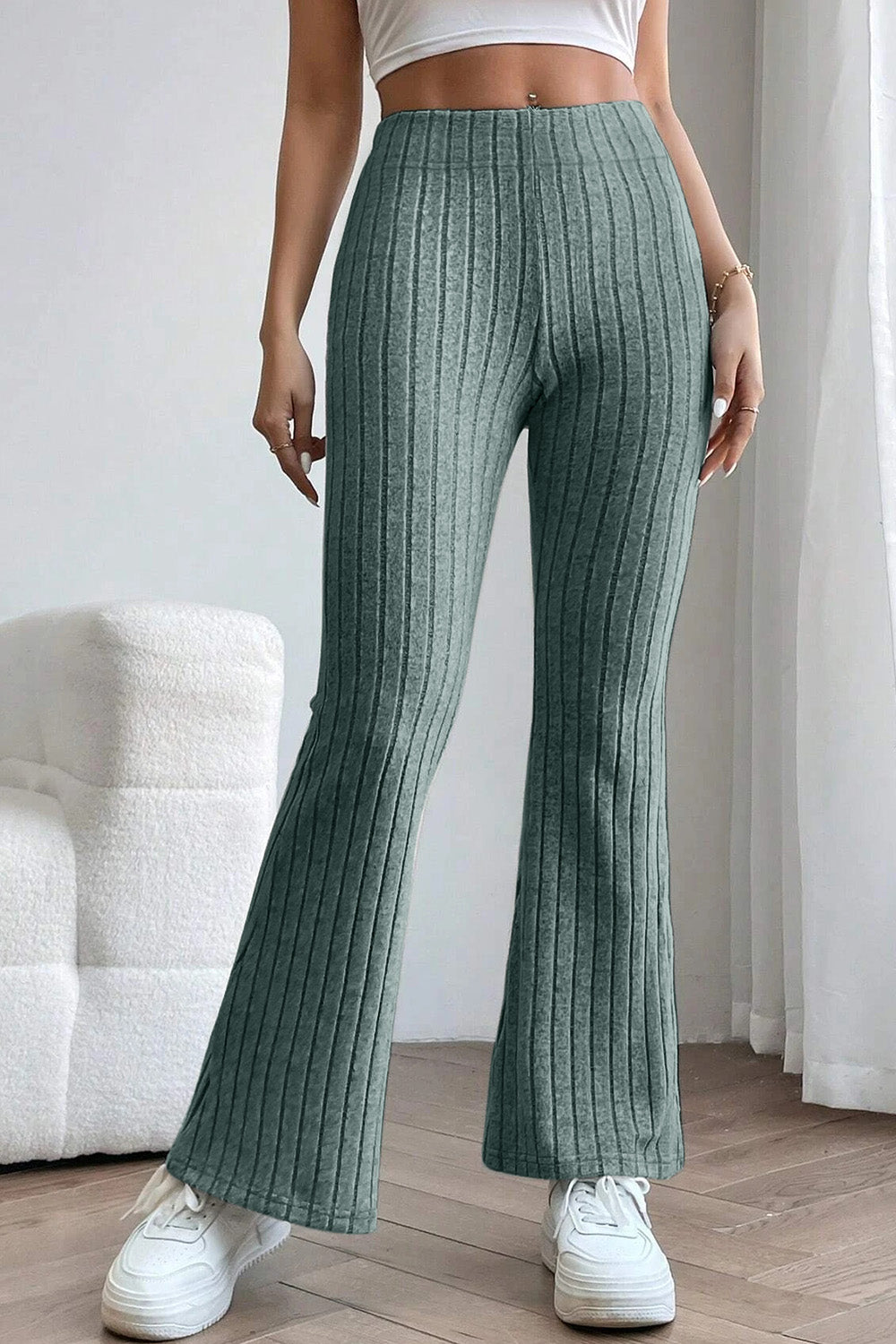 Basic Bae Full Size Ribbed High Waist Flare Pants Basic Bae Full Size Ribbed High Waist Flare Pants - TopFashionHQ