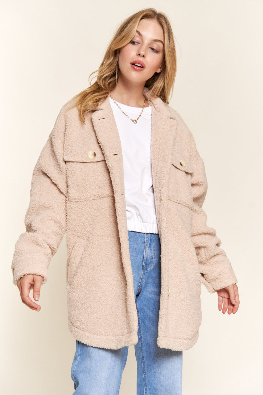 And The Why Teddy Sherpa Button Down Curved Hem Shacket And The Why Teddy Sherpa Button Down Curved Hem Shacket