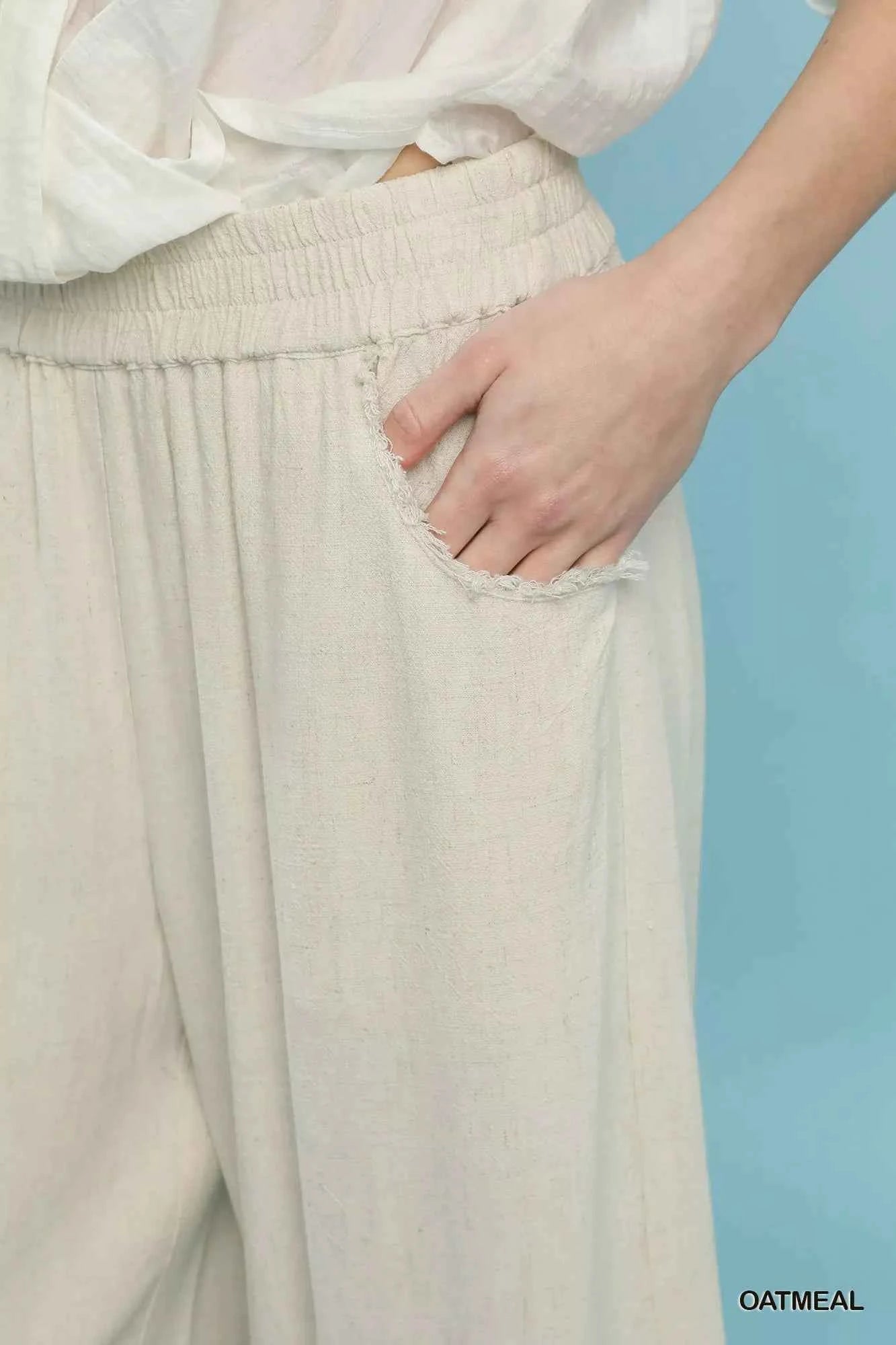 Umgee Lace Trim Fringe Hem Wide Leg Pants Umgee Lace Trim Fringe Hem Wide Leg Pants