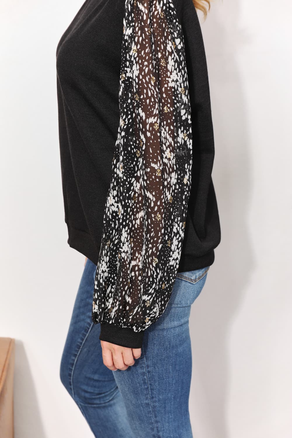 And The Why Full Size Foil Printed Sleeve Top And The Why Full Size Foil Printed Sleeve Top - TopFashionHQ