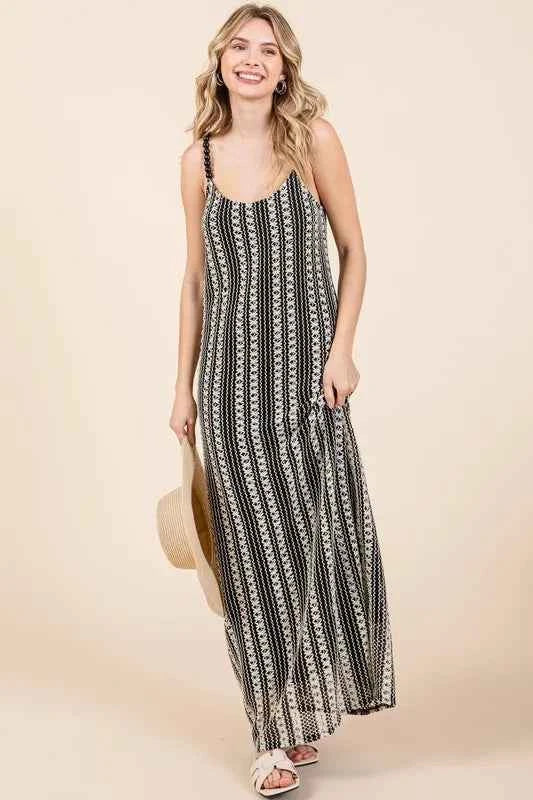 GeeGee Plus Size Striped Scoop Neck Beaded Strap Maxi Cami Dress GeeGee Plus Size Striped Scoop Neck Beaded Strap Maxi Cami Dress