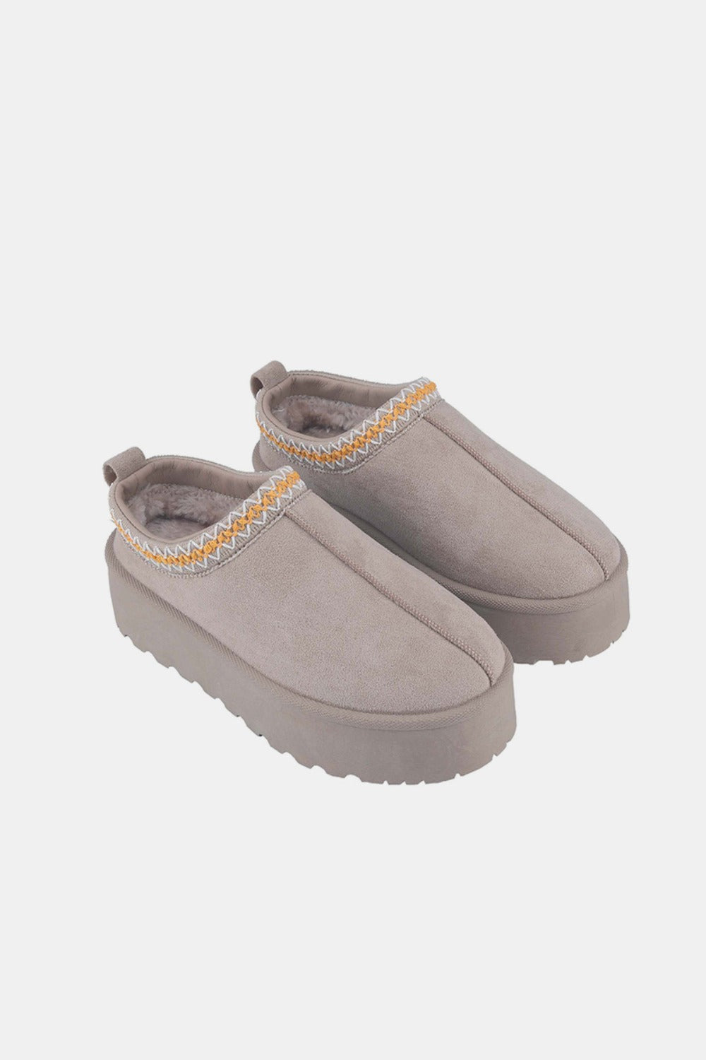 Weeboo Platform Embroidered Trim Slip-On Boots Weeboo Platform Embroidered Trim Slip-On Boots