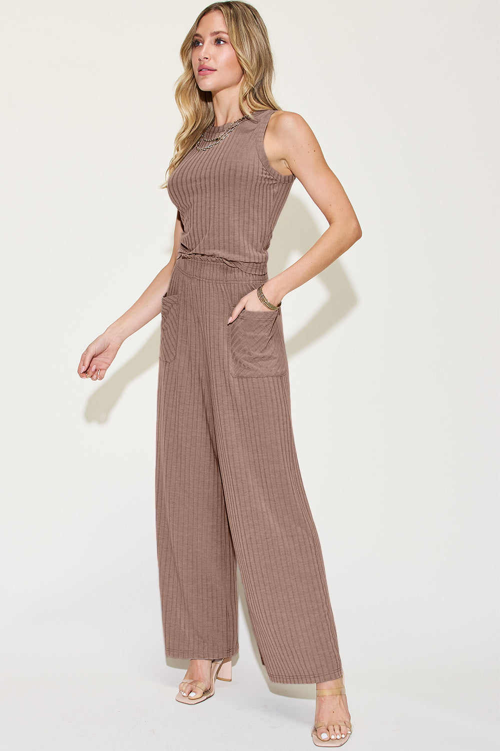 Basic Bae Full Size Ribbed Tank and Wide Leg Pants Set Basic Bae Full Size Ribbed Tank and Wide Leg Pants Set - TopFashionHQ