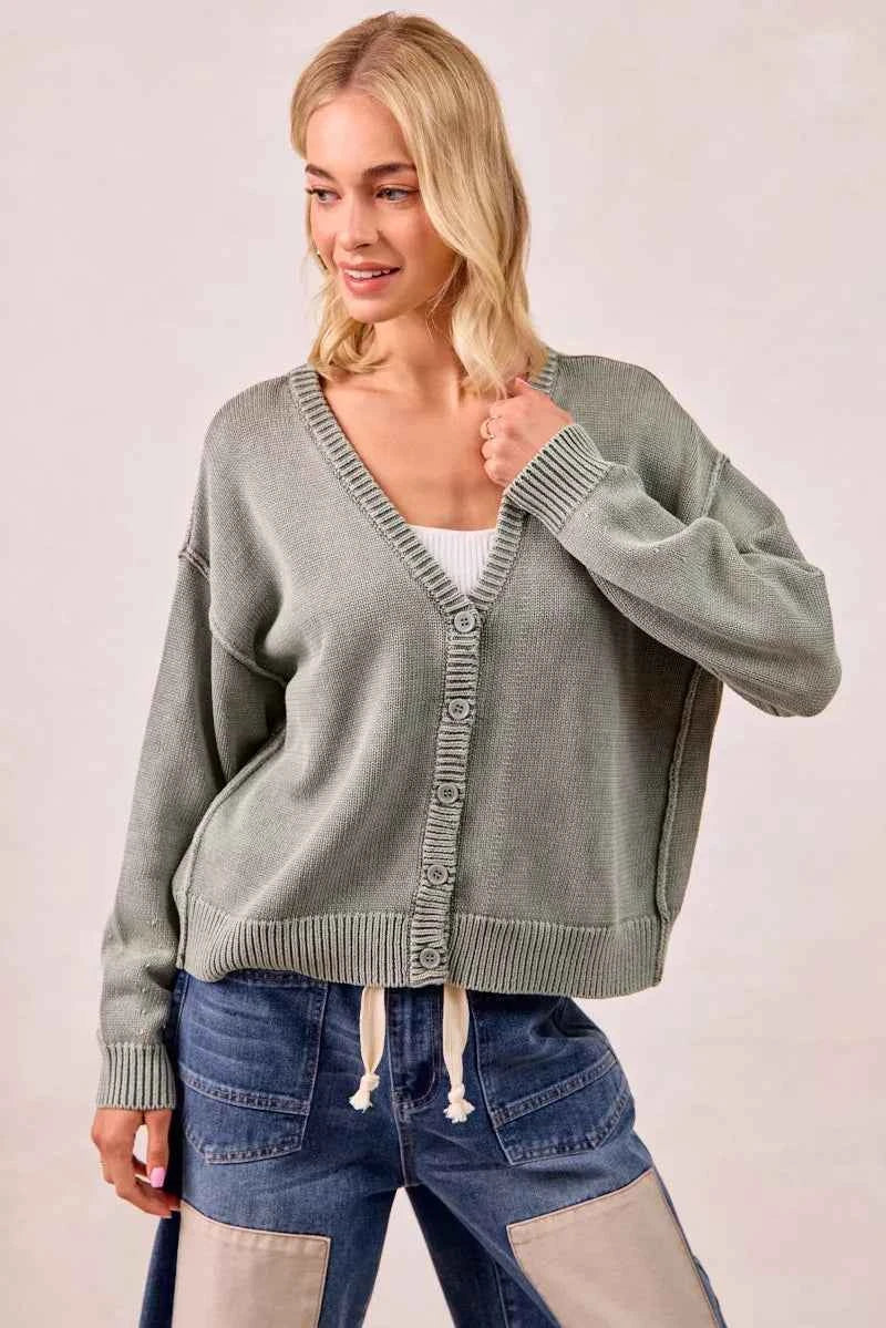 BiBi Washed Sweater V Neck Cardigan BiBi Washed Sweater V Neck Cardigan