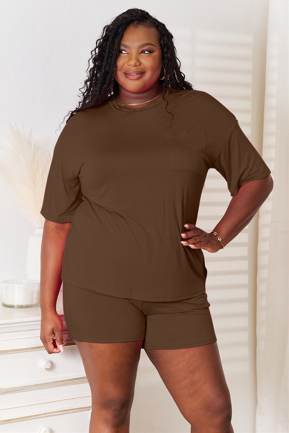 Basic Bae Full Size Soft Rayon Half Sleeve Top and Shorts Set Basic Bae Full Size Soft Rayon Half Sleeve Top and Shorts Set - TopFashionHQ