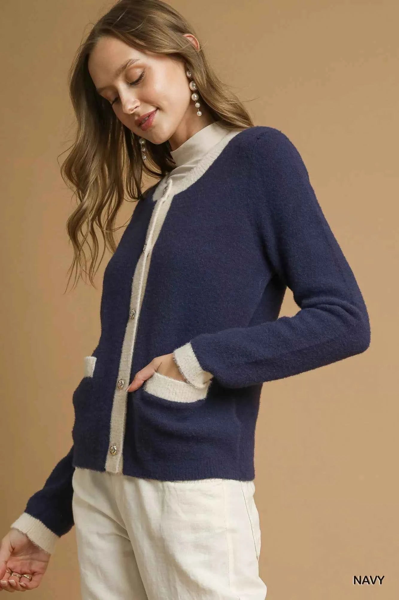 Umgee Two-Tone Button Front Cardigan Umgee Two-Tone Button Front Cardigan