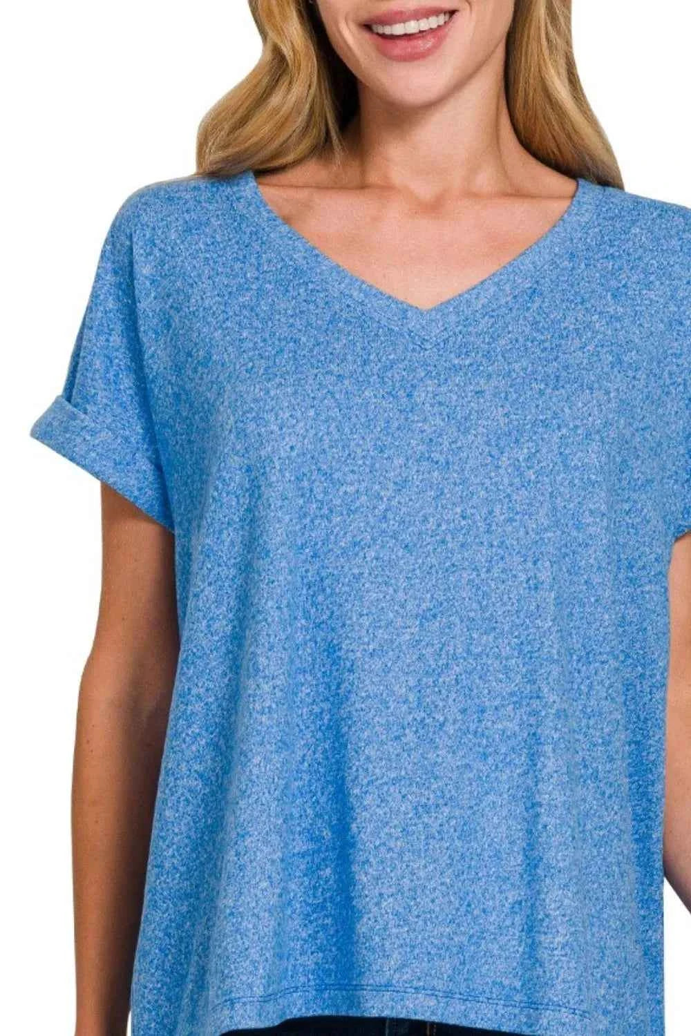 Zenana Soft Melange Hacci V-neck Tee Zenana Soft Melange Hacci V-neck Tee
