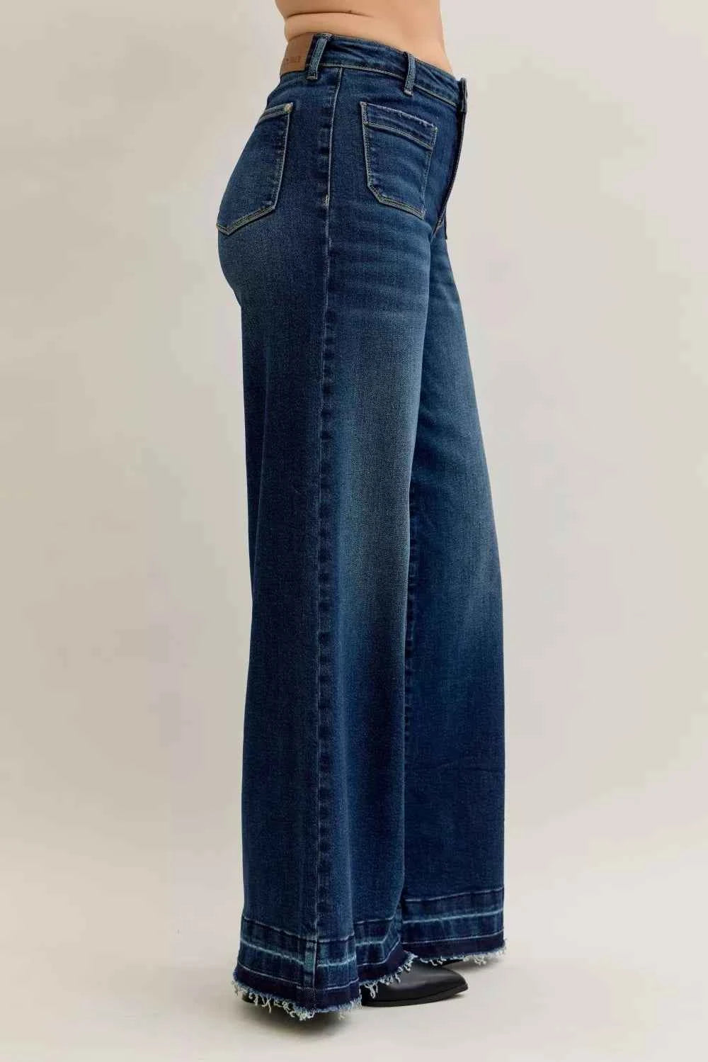 Judy Blue High Waist Palazzo Jeans with Front Patch Pockets Judy Blue High Waist Palazzo Jeans with Front Patch Pockets
