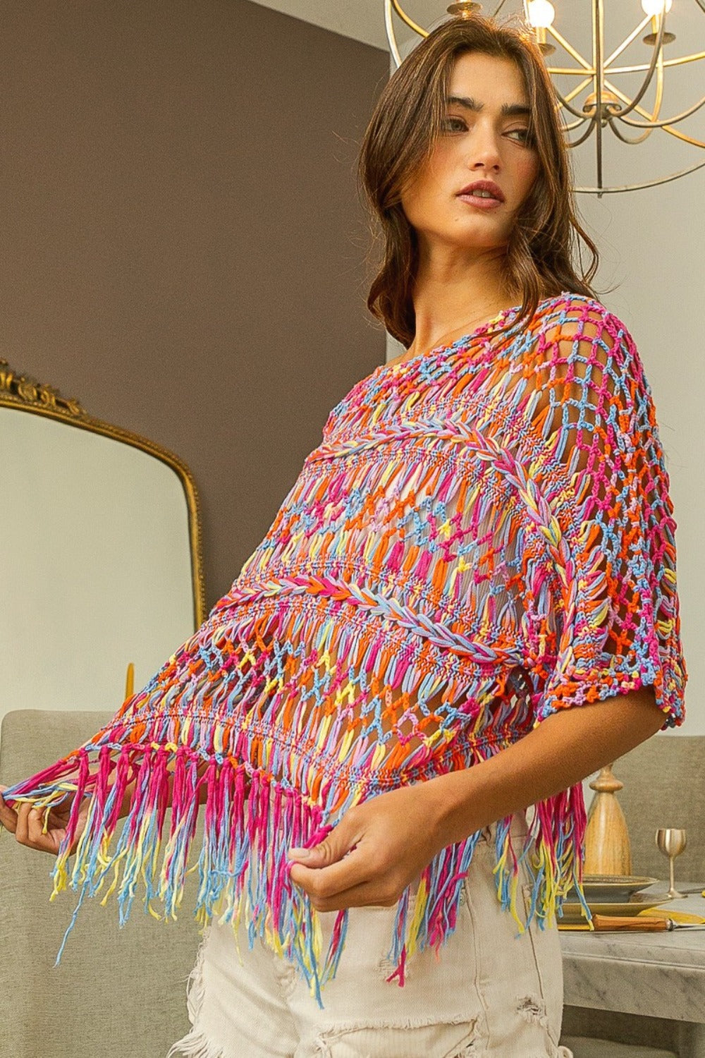 BiBi Openwork Fringed Knit Cover Up BiBi Openwork Fringed Knit Cover Up - TopFashionHQ