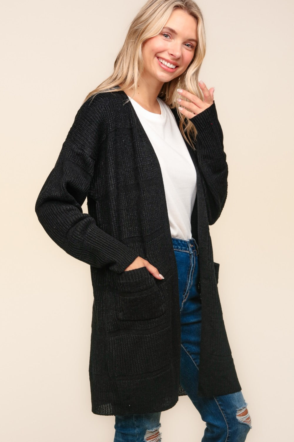Haptics Stripe Textured Open Front Cardigan with Pockets Haptics Stripe Textured Open Front Cardigan with Pockets