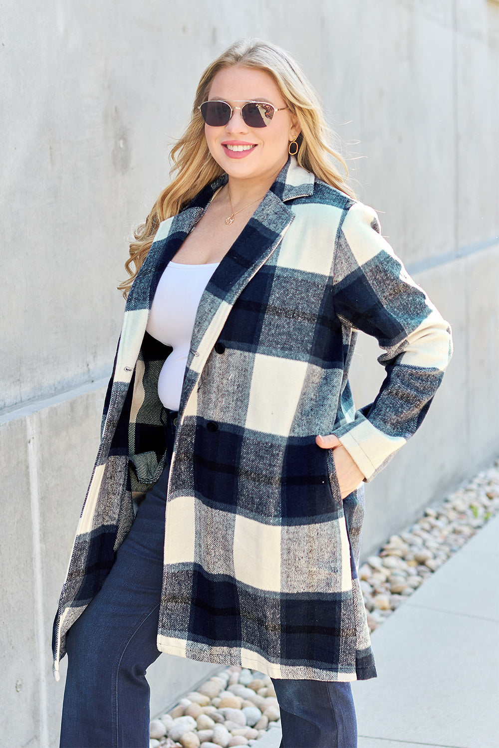 Double Take Full Size Plaid Button Up Lapel Collar Coat Double Take Full Size Plaid Button Up Lapel Collar Coat - TopFashionHQ