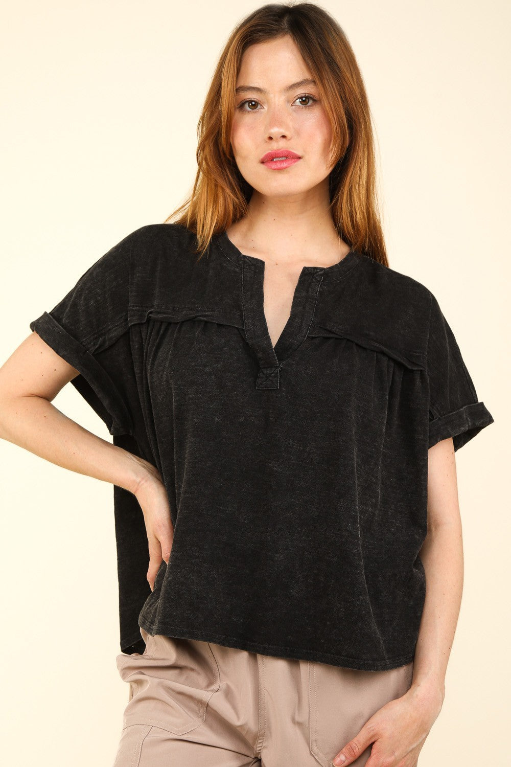 VERY J Nochted Short Sleeve Washed T-Shirt VERY J Nochted Short Sleeve Washed T-Shirt - TopFashionHQ