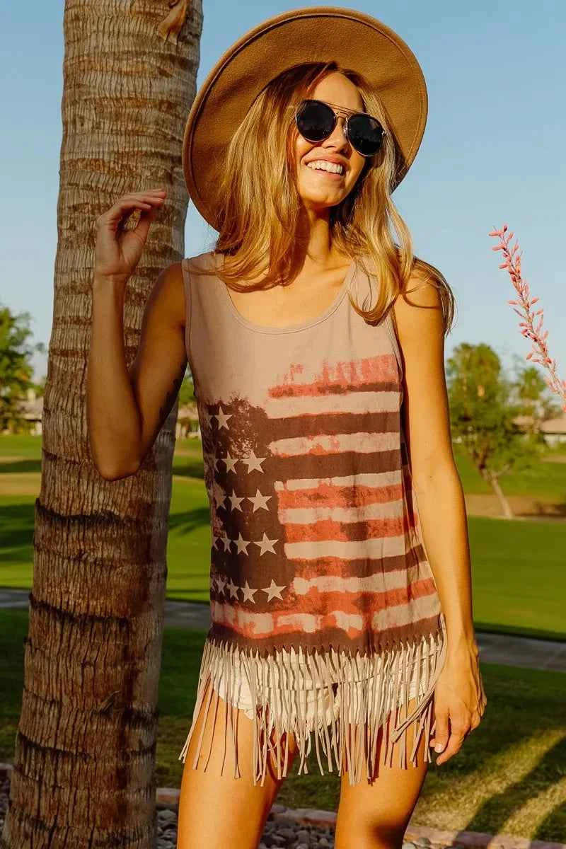 BiBi American Flag Print Knit Sleeveless Top BiBi American Flag Print Knit Sleeveless Top