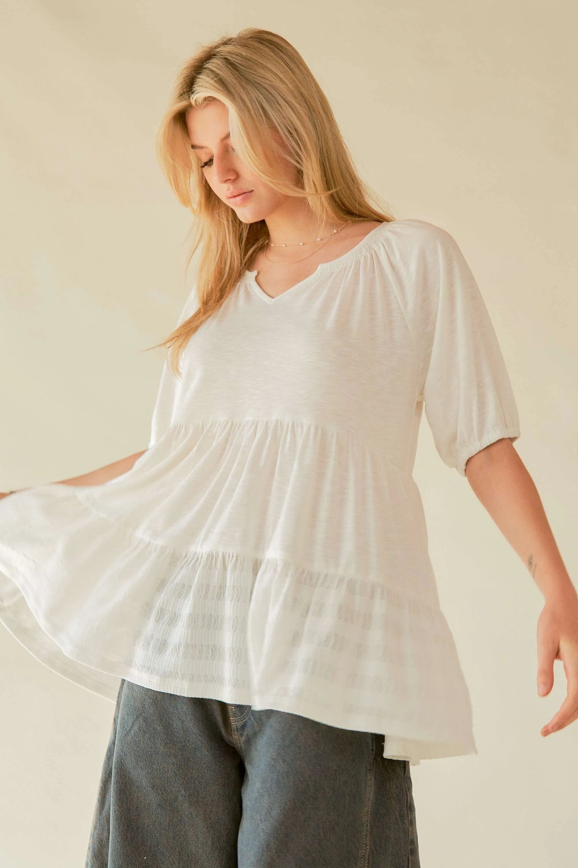 Davi & Dani Ruffled Flared Short Sleeve V Neck Blouse 2af534a0f18c4eac8a4cf43075038bfd-Max-Origin