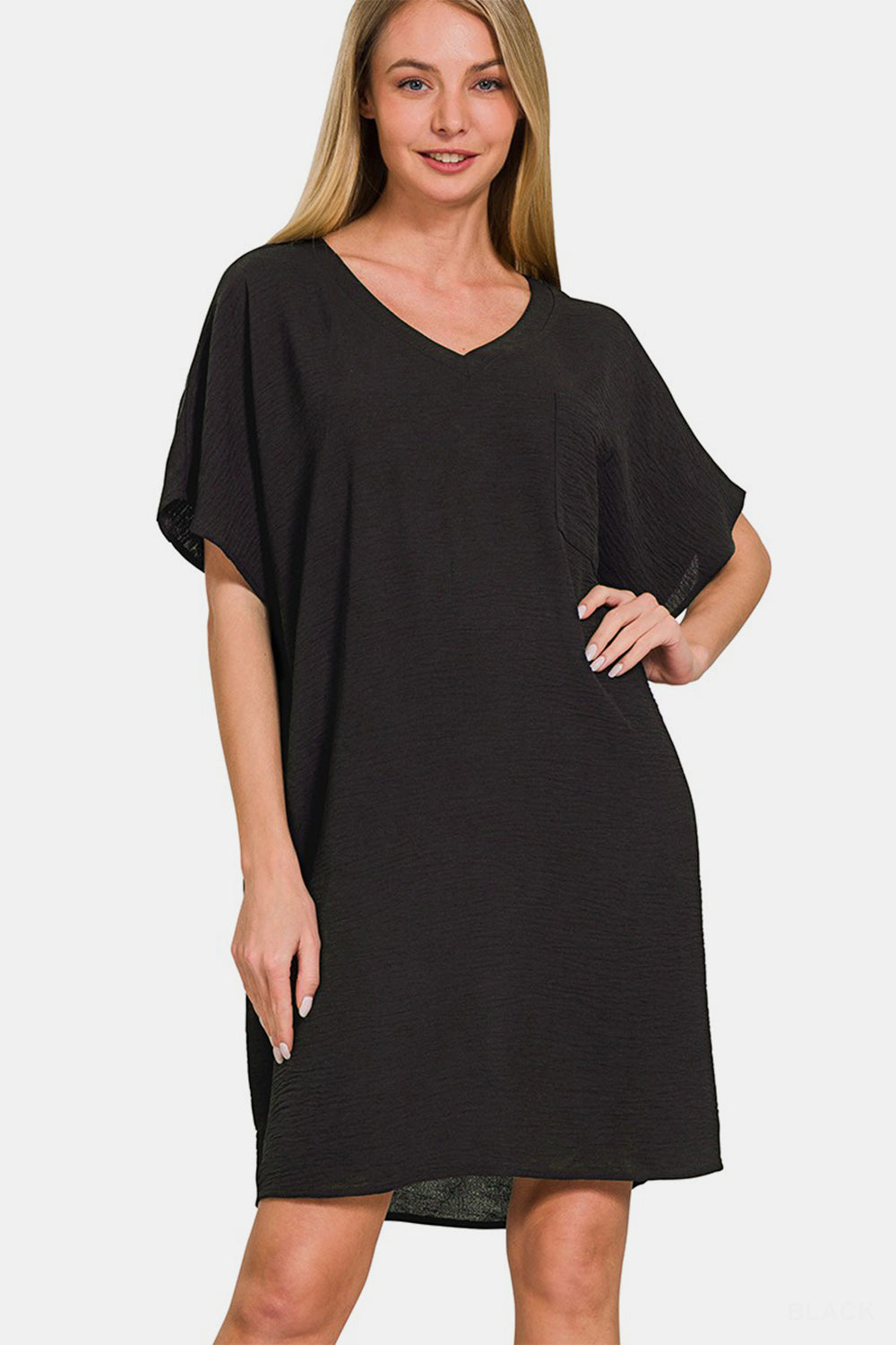 Zenana V-Neck Tee Dress with Pockets Zenana V-Neck Tee Dress with Pockets - TopFashionHQ