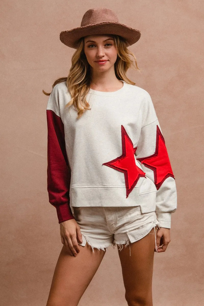 BiBi Star Patch And Spliced Hemline French Terry Long Sleeve Sweatshirt 2b132ec0ff714ac1b3b000b0ca3bbf68-Max-Origin
