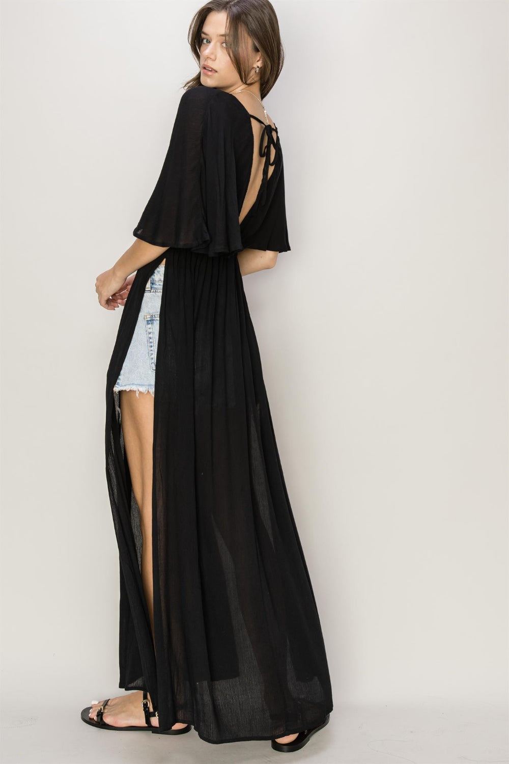 HYFVE Tie Back Maxi Split Cover Up Dress HYFVE Tie Back Maxi Split Cover Up Dress - TopFashionHQ