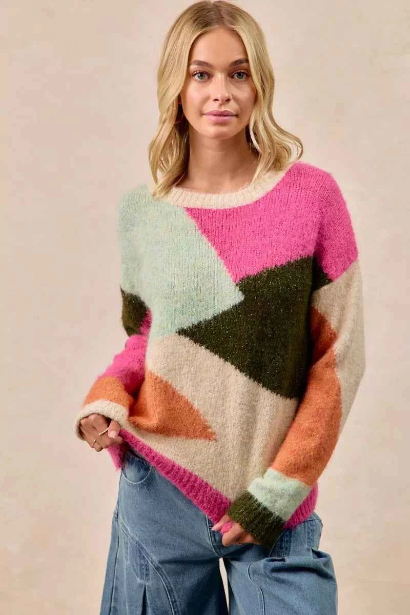 BiBi Multi Color Block Sweater Top BiBi Multi Color Block Sweater Top