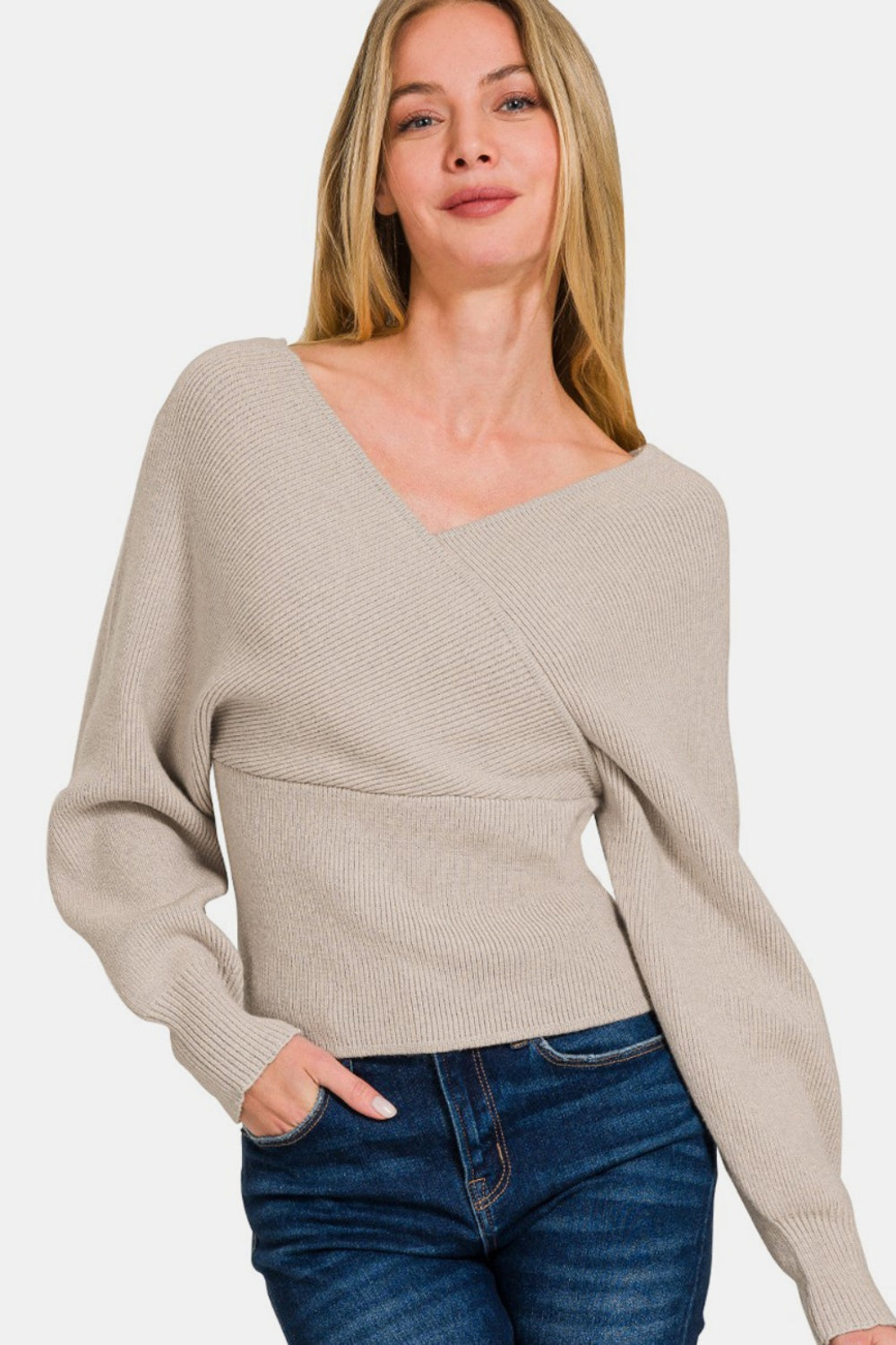 Zenana Cross Wrap Rib Long Sleeve Sweater Zenana Cross Wrap Rib Long Sleeve Sweater - TopFashionHQ
