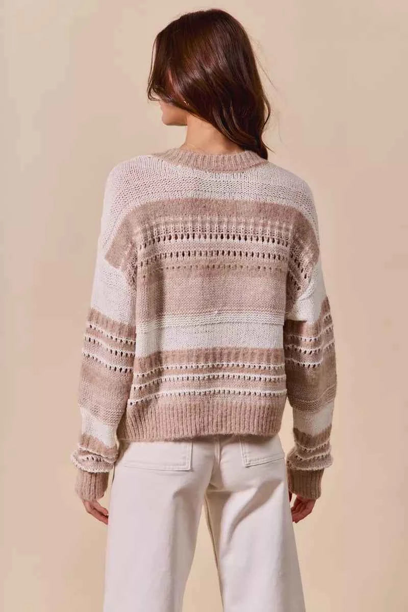 SO ME Variegated Stripe Textured Loose Fit Sweater SO ME Variegated Stripe Textured Loose Fit Sweater