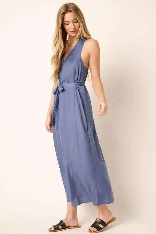 Mittoshop Cross Back Belted V Neck Tank Maxi Dress Mittoshop Cross Back Belted V Neck Tank Maxi Dress