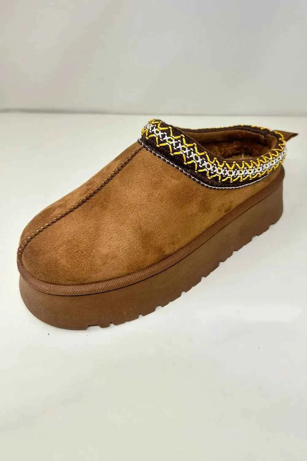 WILD DIVA Embroidered Trim Round Toe Platform Boots WILD DIVA Embroidered Trim Round Toe Platform Boots