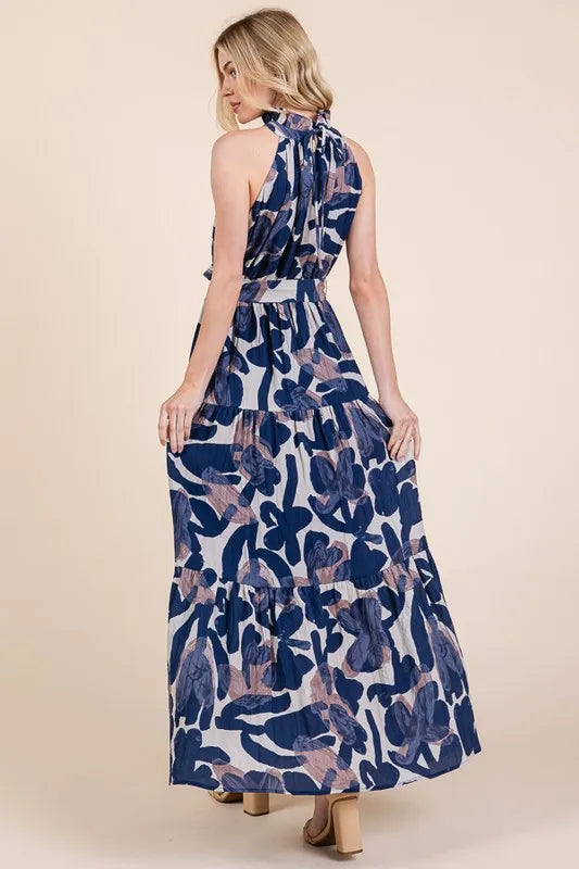 Lime 'N' Chili Abstract Halter Neck Tie-Waist Tiered Maxi Dress 2c137440d1e2433bb3cab1822f88f428-Max-Origin