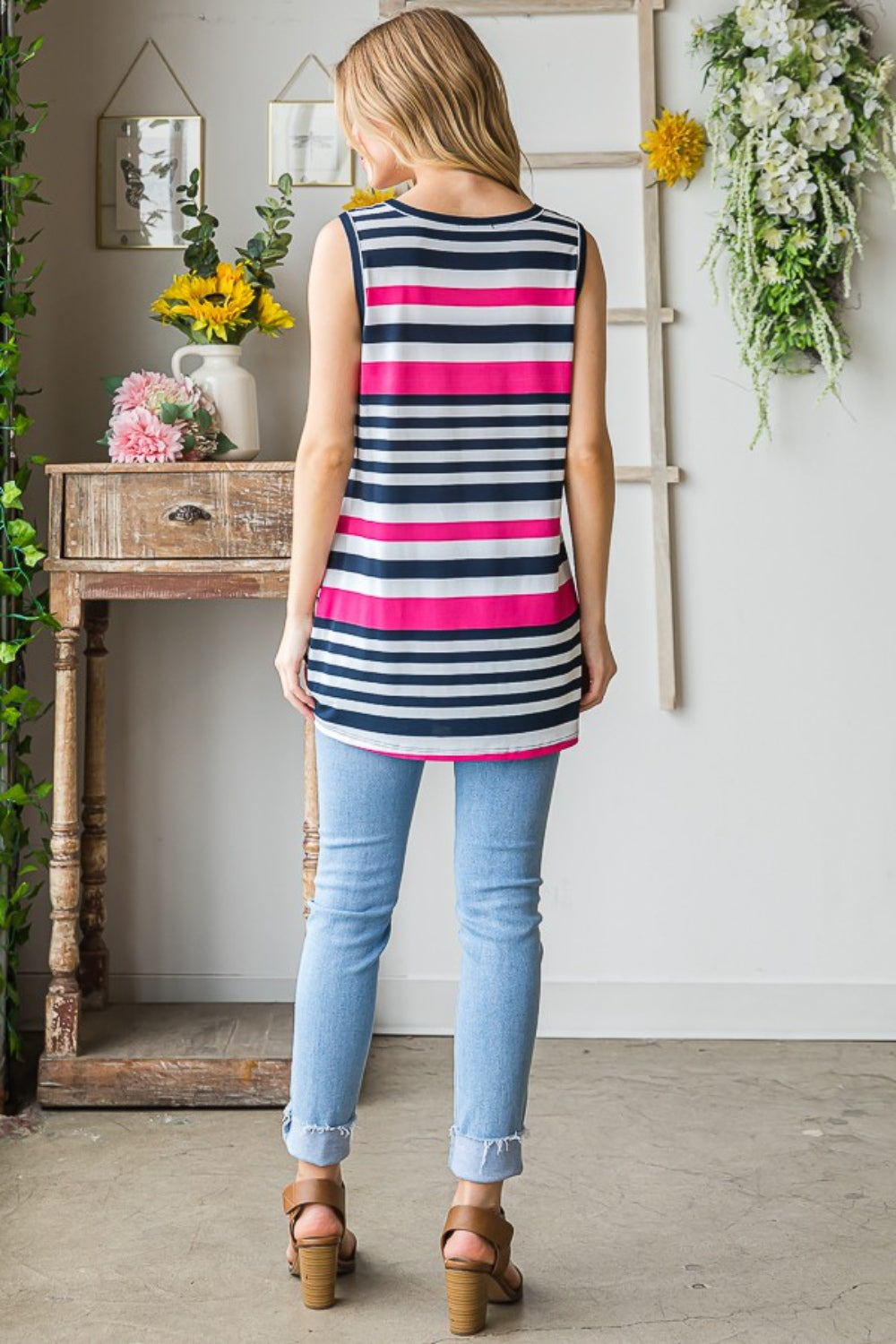 Heimish Full Size Striped Twist Knot Round Neck Tank Heimish Full Size Striped Twist Knot Round Neck Tank - TopFashionHQ