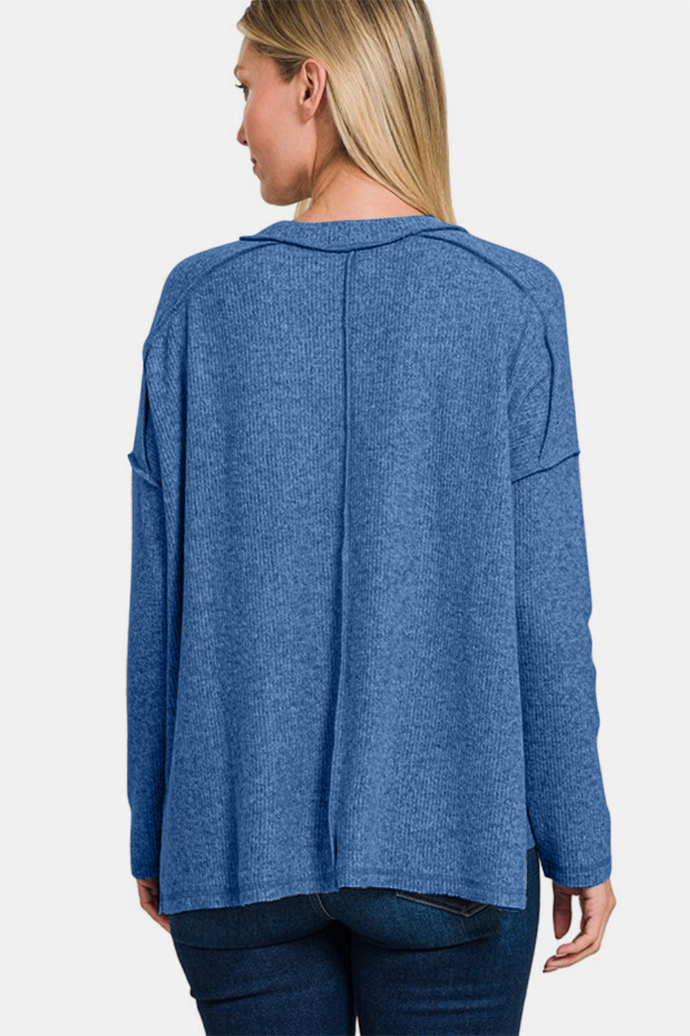 Zenana Full Size Exposed Seam Brushed Round Neck Sweater Zenana Full Size Exposed Seam Brushed Round Neck Sweater - TopFashionHQ